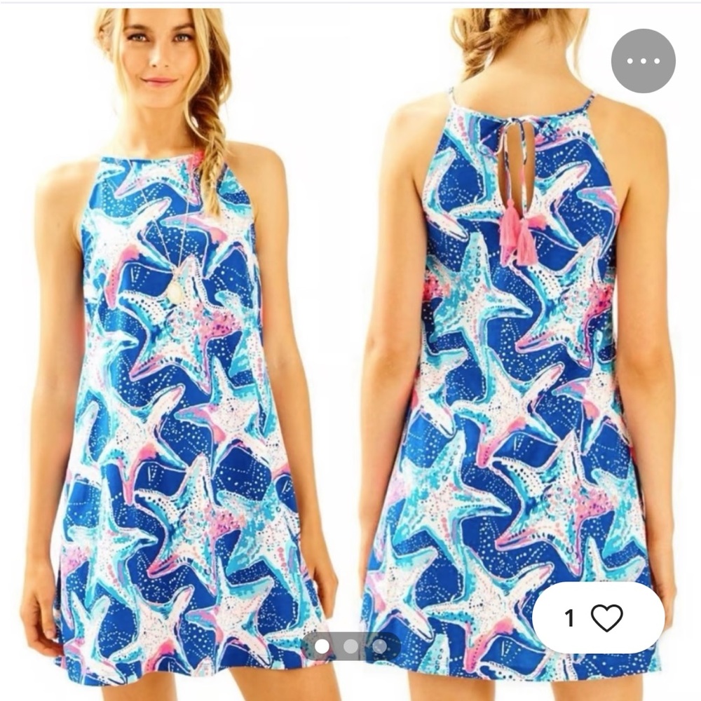 Lilly Pulitzer Medium Star Struck Swing Dress Tassel Tie Back Pima Cotton Resort